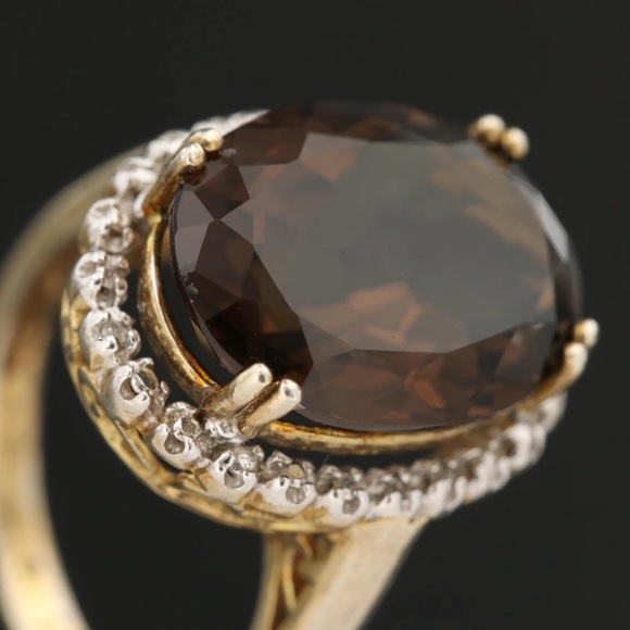 🌟SOLD Sterling Silver Smoky Quartz and Diamond Ring - Picture 4 of 9